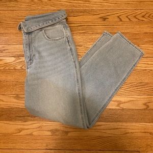 Hollister Mom Jeans Light Wash Fold over Waist 9